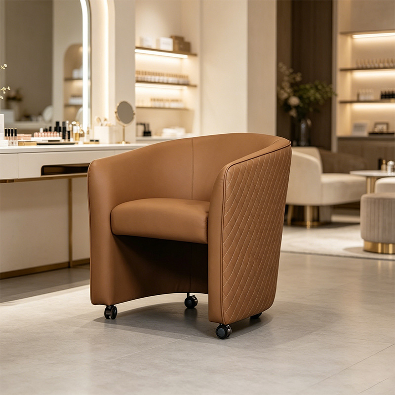 Brown Upholstered Armrest Salon Guest Chair _ HT025-2