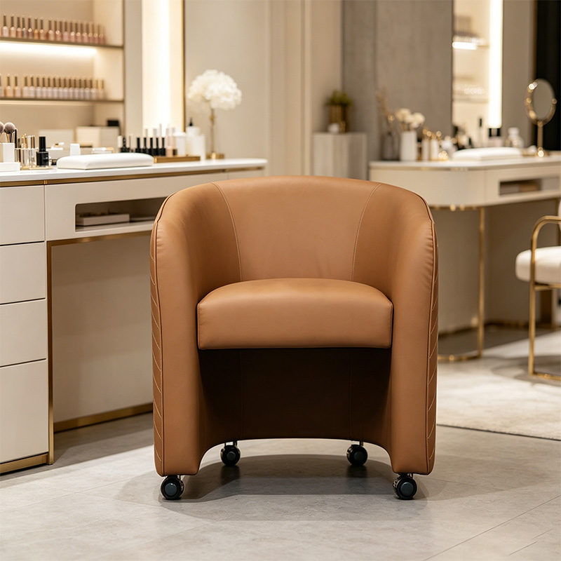 Brown Upholstered Armrest Salon Guest Chair _ HT025