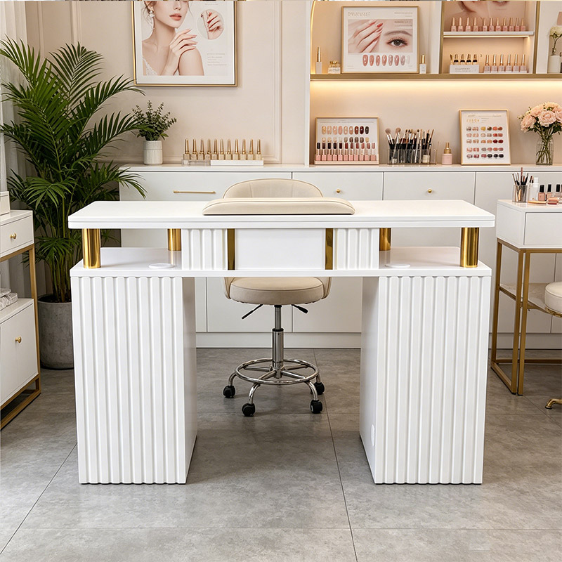 Floating-Top Single Nail Table, Gold Pillars _ MT-54-5