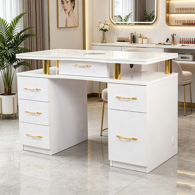 Floating-Top Single Nail Table, Gold Pillars _ MT-54-6
