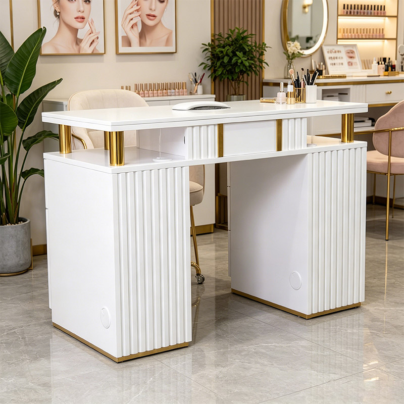 Floating-Top Single Nail Table, Gold Pillars _ MT-54-7