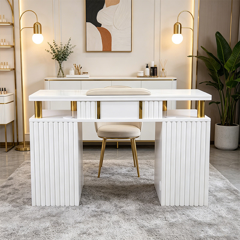 Floating-Top Single Nail Table, Gold Pillars _ MT-54