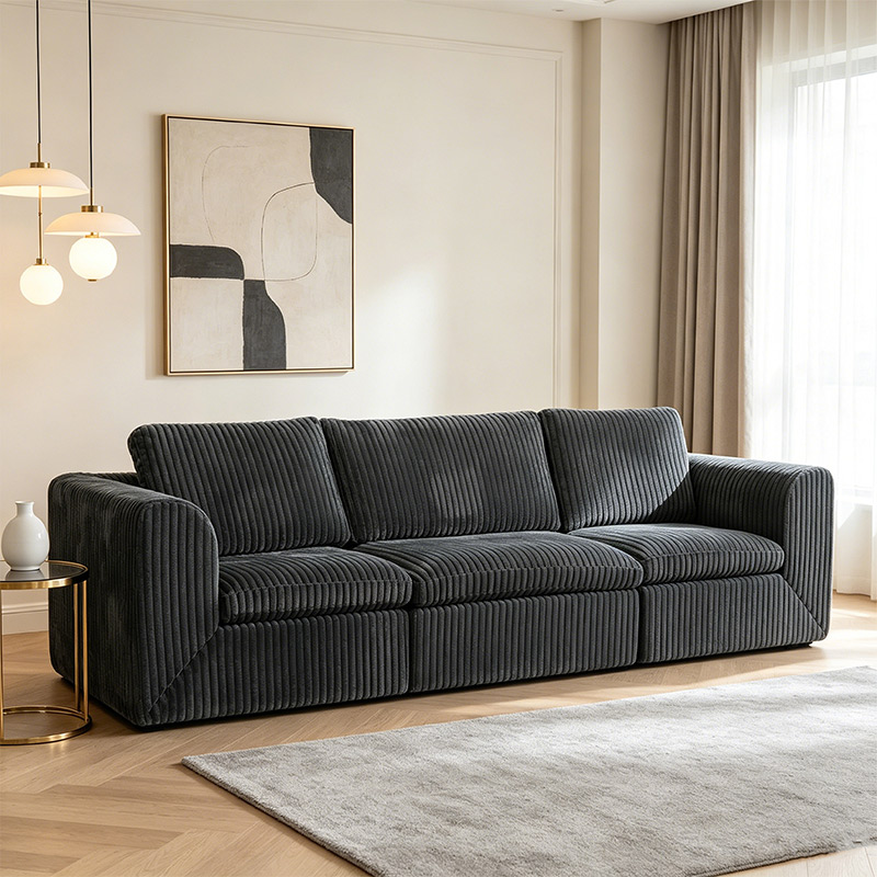 L-Shaped Corduroy Modular Compressed Sofa _ SS0191