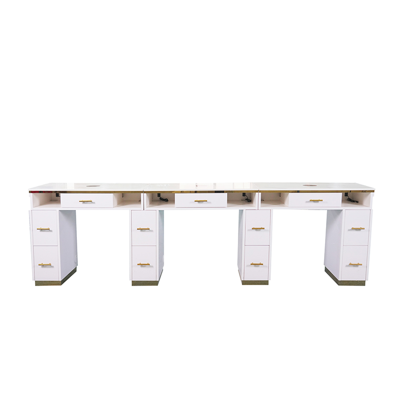Luxury White & Gold Triple Nail Table | MT-46-2