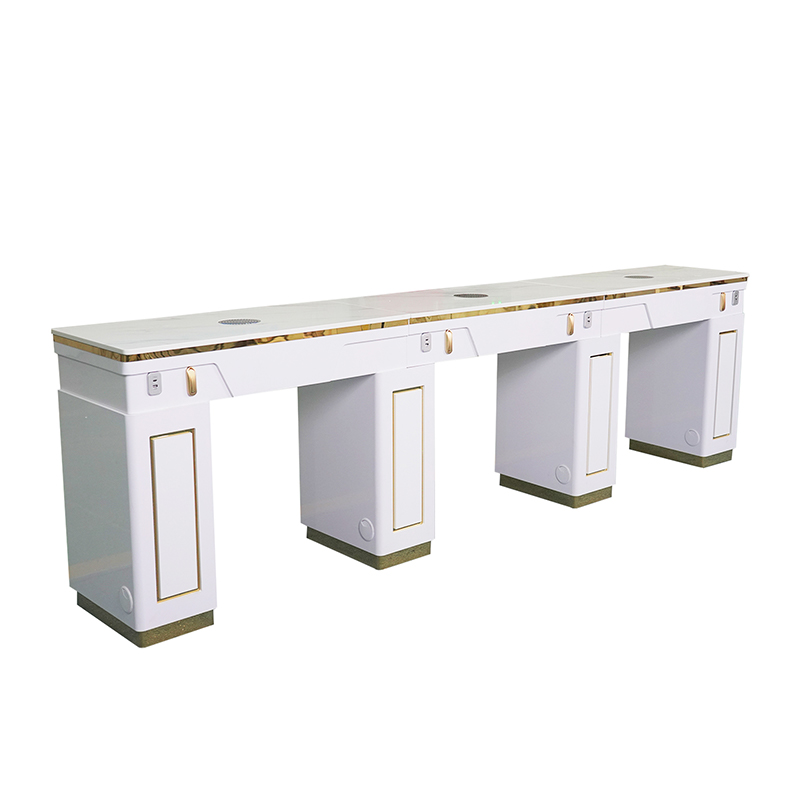 Luxury White & Gold Triple Nail Table _ MT-46-2-4