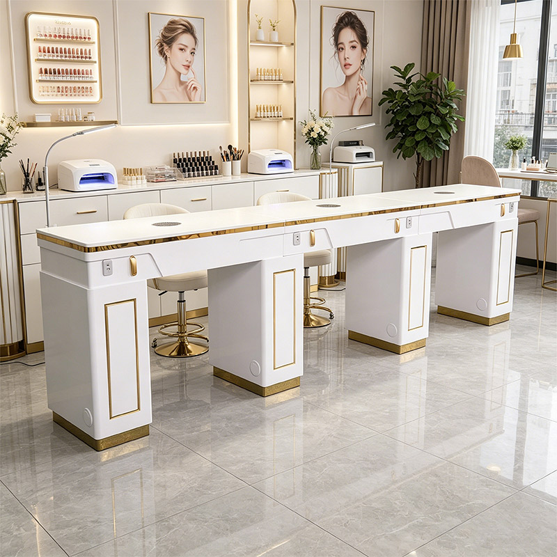 Luxury White & Gold Triple Nail Table _ MT-46-2-5