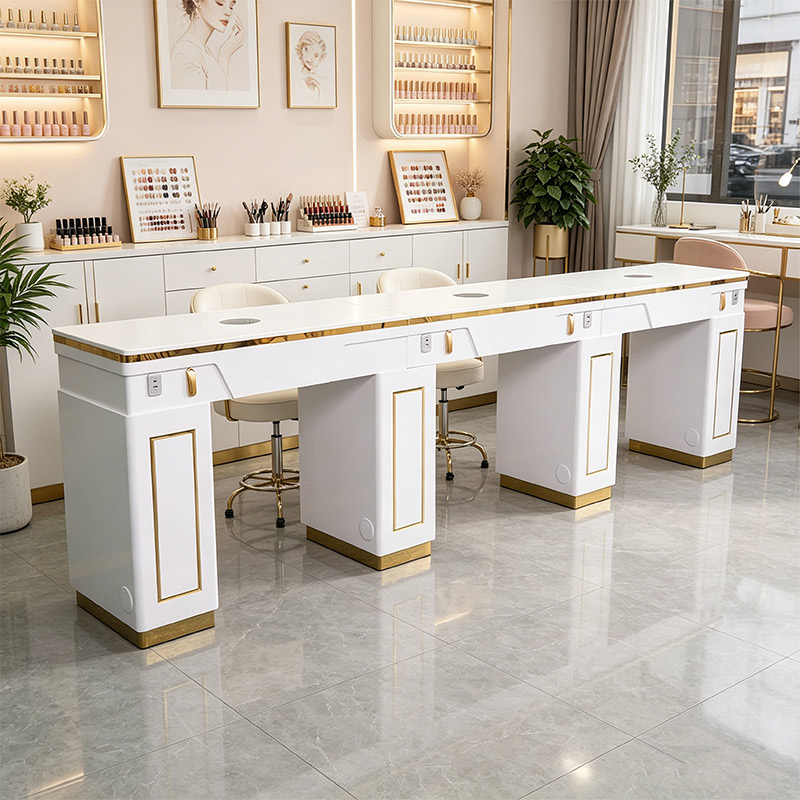 Luxury White & Gold Triple Nail Table _ MT-46-2-6