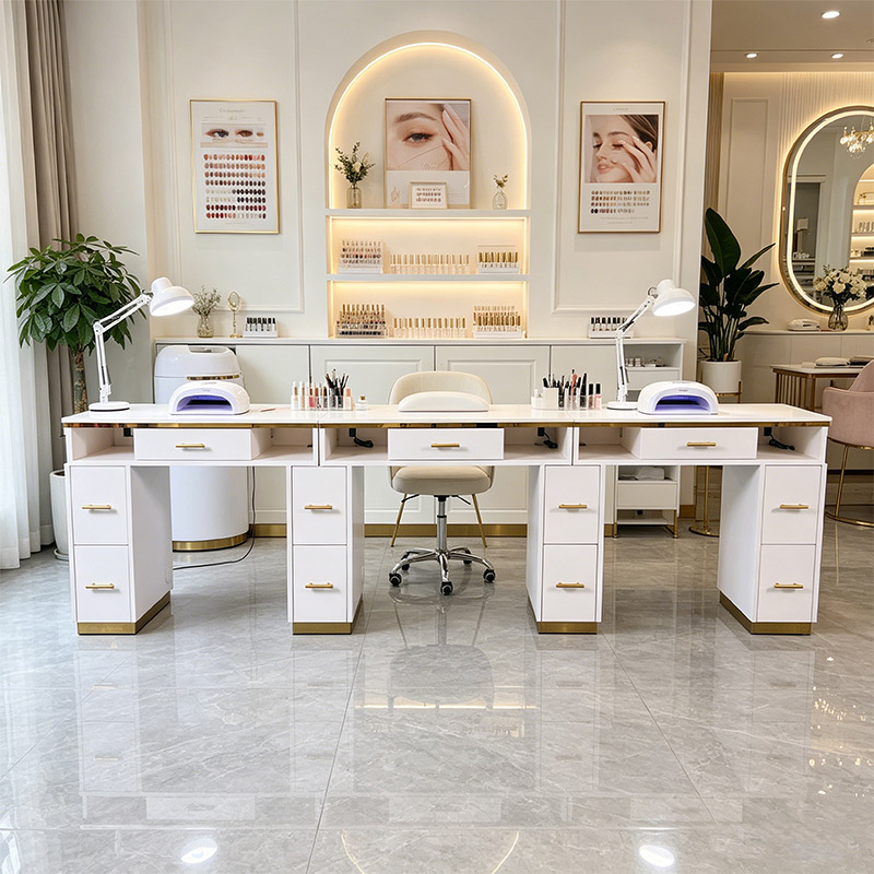 Luxury White & Gold Triple Nail Table _ MT-46-2