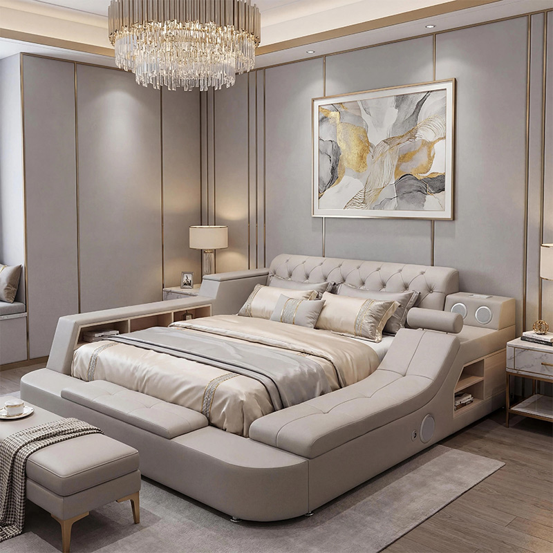 Multifunctional Upholstered Bed, Massage & Storage _ R1320-2