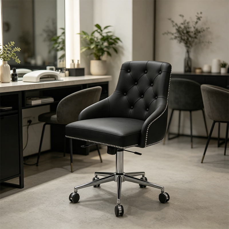Premium Black Leather Adjustable Salon Stool _ HT049-5