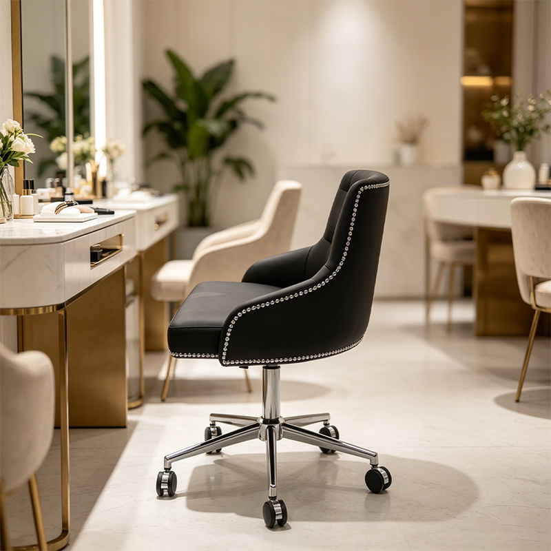 Premium Black Leather Adjustable Salon Stool _ HT049-6