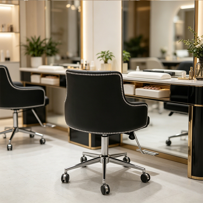 Premium Black Leather Adjustable Salon Stool _ HT049-7